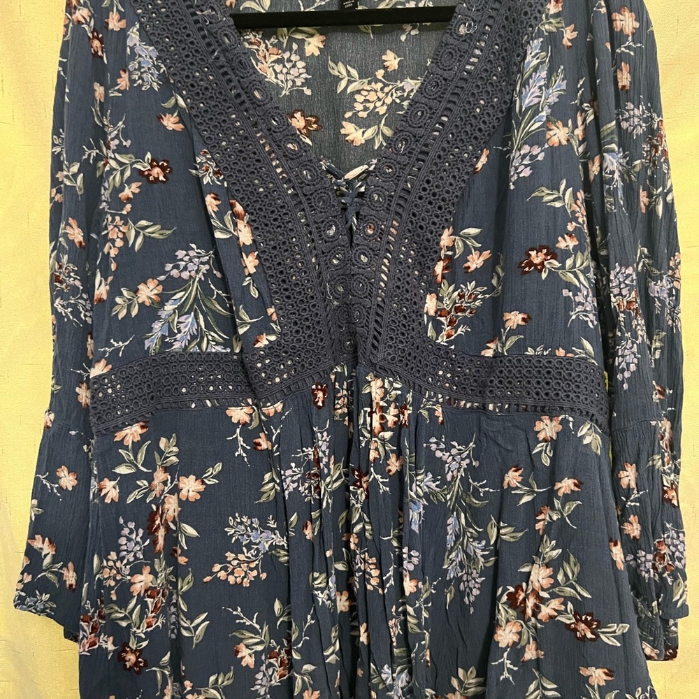 Torrid Floral Blouse with Crochet Detail